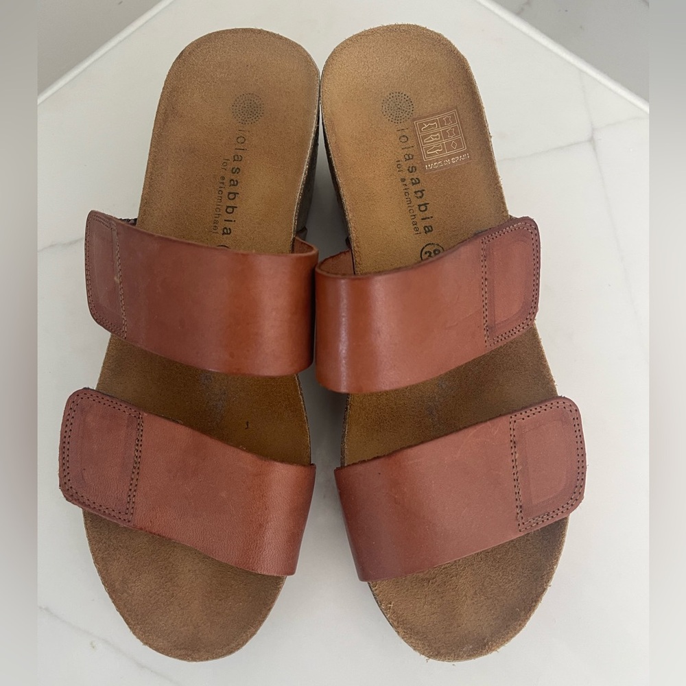 Women's Tan Leather Slide Sandals